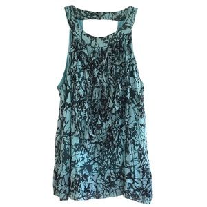 ECI Aqua/Turquoise Paint Splatte Ruffle Tank Top Blouse